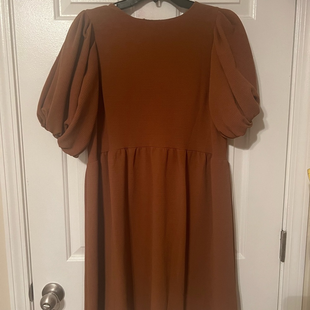HYFVE Brown Puff Sleeve Babydoll Dress